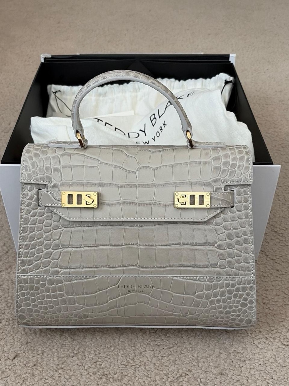 TEDDY BLAKE AVA CROCO HANDBAG IN LIGHT GREY W STRAP